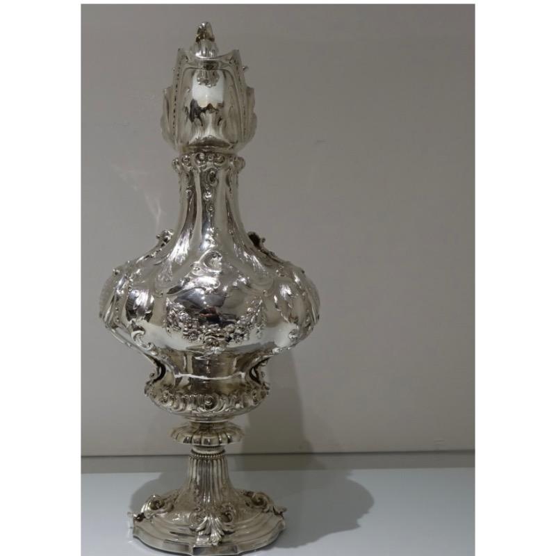 Mid 19th Century Antique Victorian Large Sterling Silver Wine Ewer London 1857 E For Sale 1