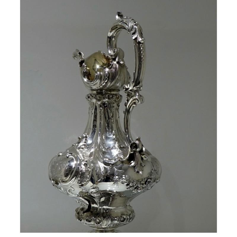 Mid 19th Century Antique Victorian Large Sterling Silver Wine Ewer London 1857 E For Sale 2