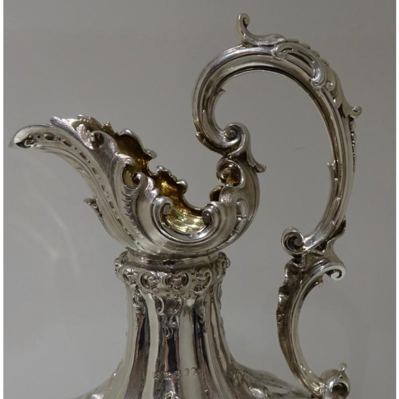 Mid 19th Century Antique Victorian Large Sterling Silver Wine Ewer London 1857 E For Sale 4