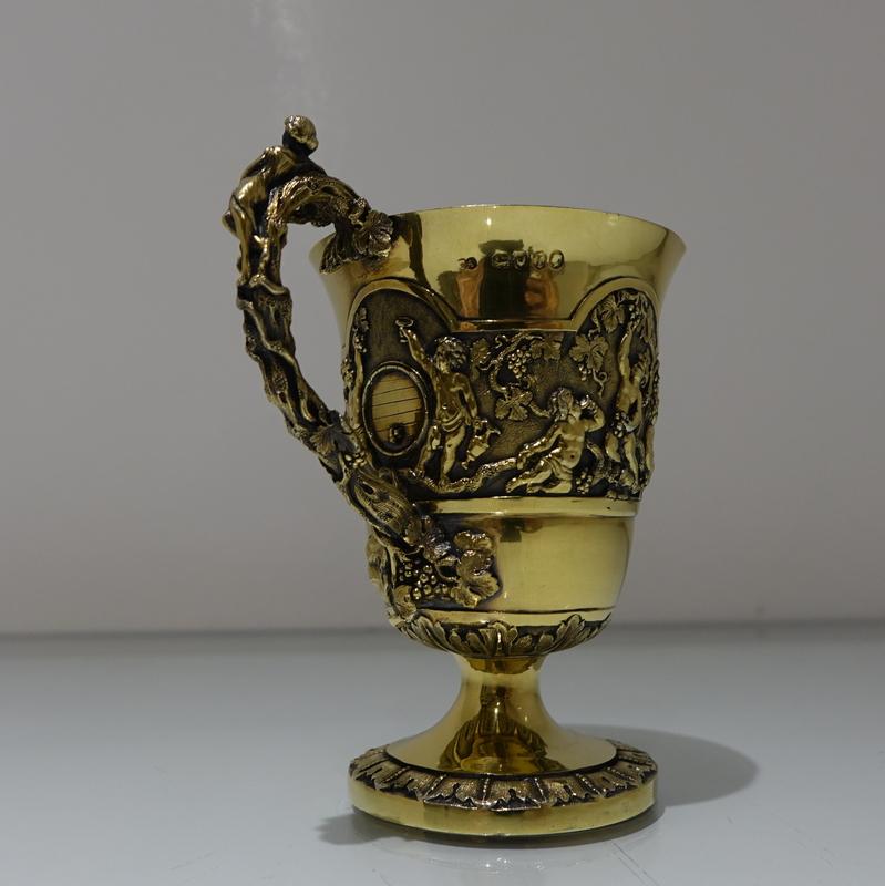 British Mid-19th Century Antique Victorian Silver Gilt Sterling Silver Christening Mug