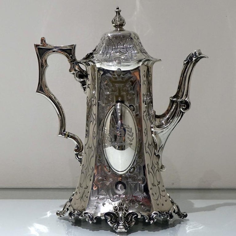 Mid19th Century Antique Victorian Sterling Silver FourPiece Tea and