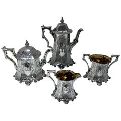 Mid-19th Century Antique Victorian Sterling Silver Four-Piece Tea and Coffee Set