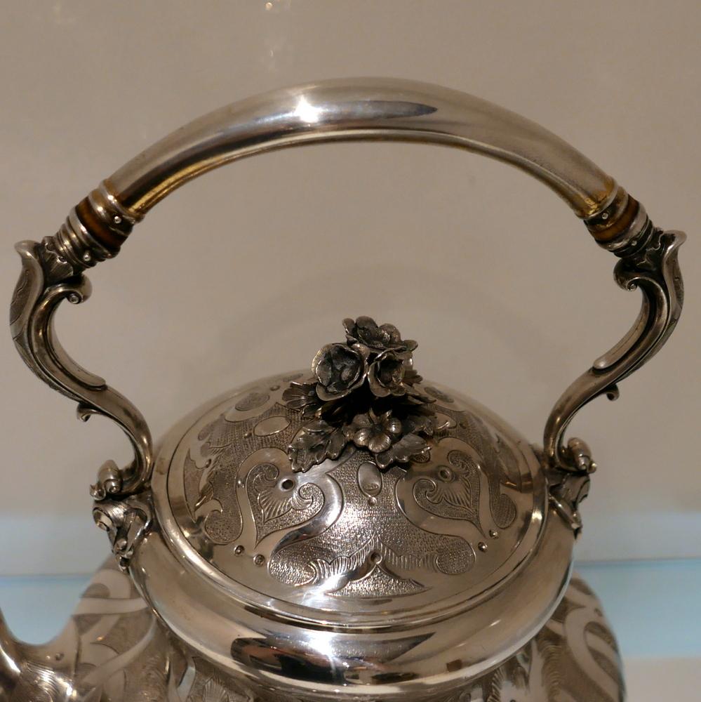 Mid-19th Century Antique Victorian Sterling Silver 'Russian Interest' Tea Kettle In Good Condition For Sale In 53-64 Chancery Lane, London