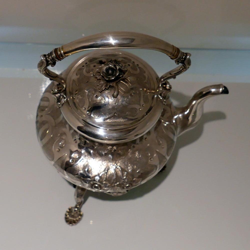 Mid-19th Century Antique Victorian Sterling Silver 'Russian Interest' Tea Kettle For Sale 1