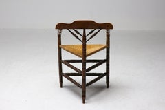 Mid 19th Century Antique Wooden Spindle Chair With Rush Seat