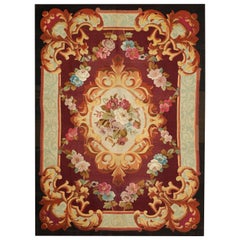 Mid 19th Century - Aubusson Rug - French Antique Design - Red with Floral