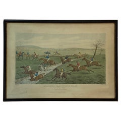 Mid 19th Century "Aylesbury Grand Steeple Chase, Brook Scene" Color Engraving