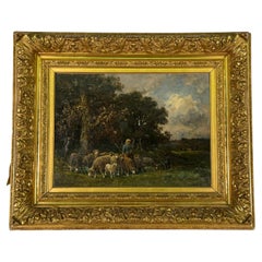 Mid 19th Century Barbizon Landscape with Sheep - By James Desvarreaux