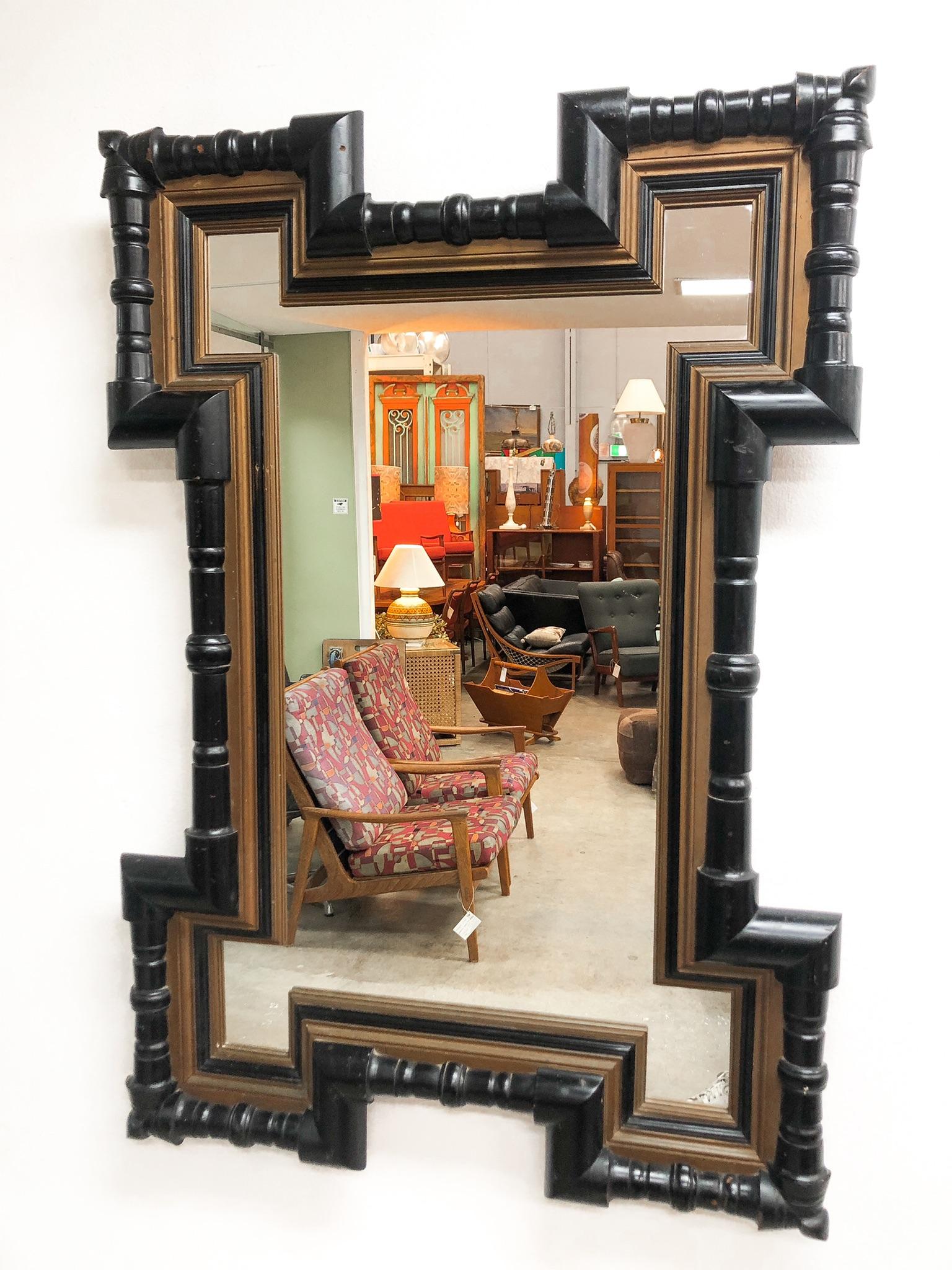 Wood Mid-19th Century Baroque Style Dutch Gilt & Ebonized Wall Mirror For Sale