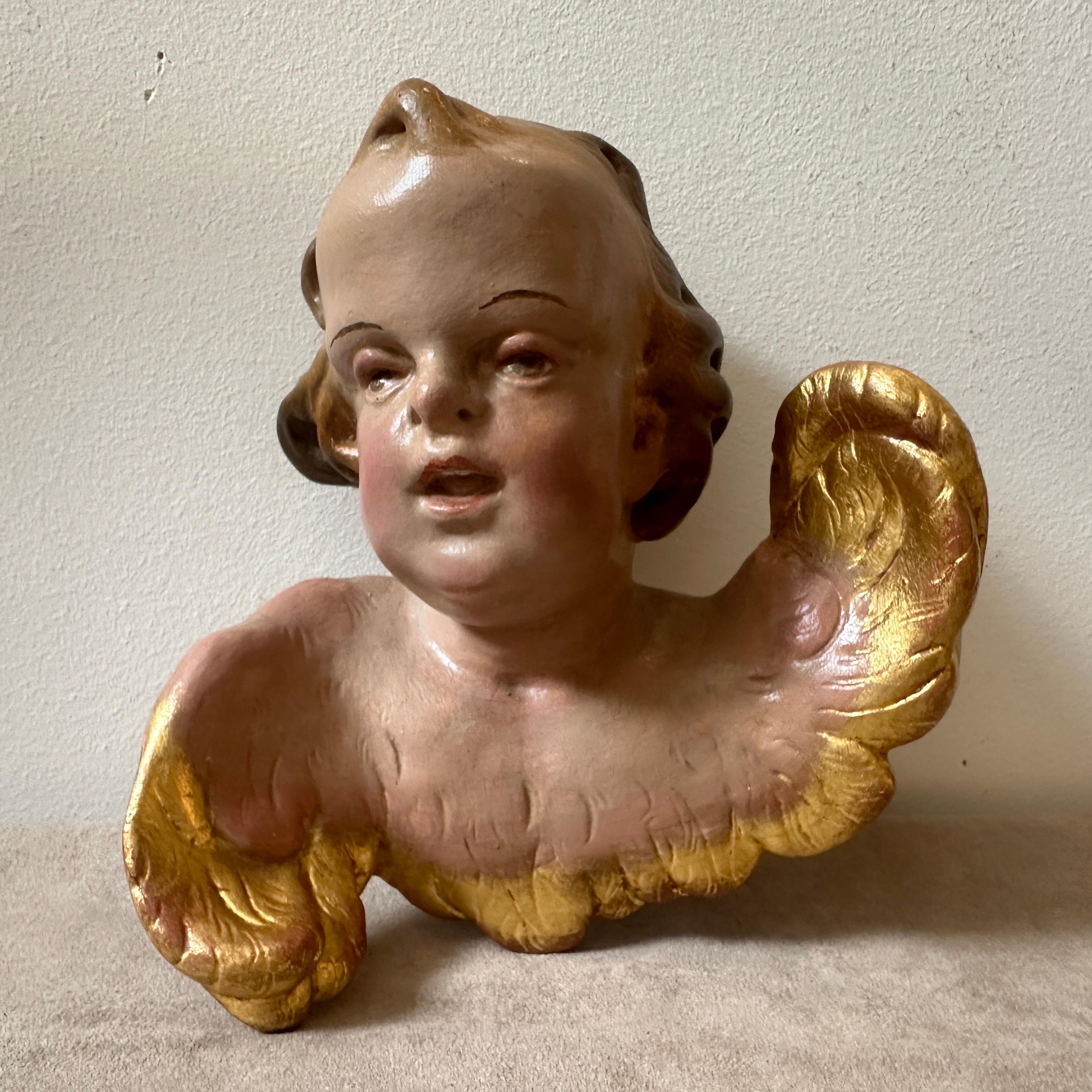 Mid-19th Century Baroque Style Hand-Painted Ceramic Italian Angel For Sale 7