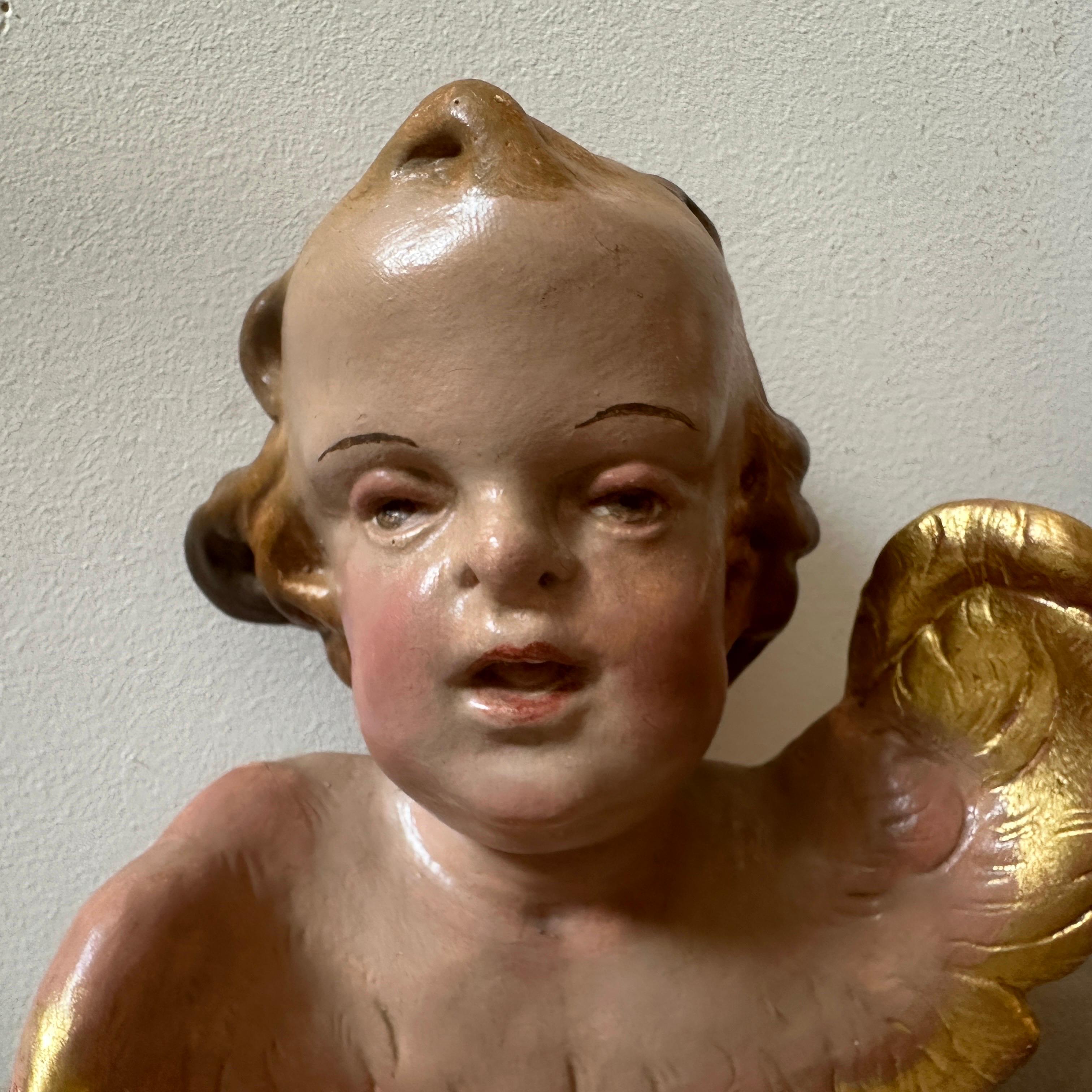 Mid-19th Century Baroque Style Hand-Painted Ceramic Italian Angel For Sale 8