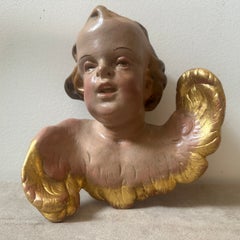 Mid-19th Century Baroque Style Hand-Painted Ceramic Italian Angel