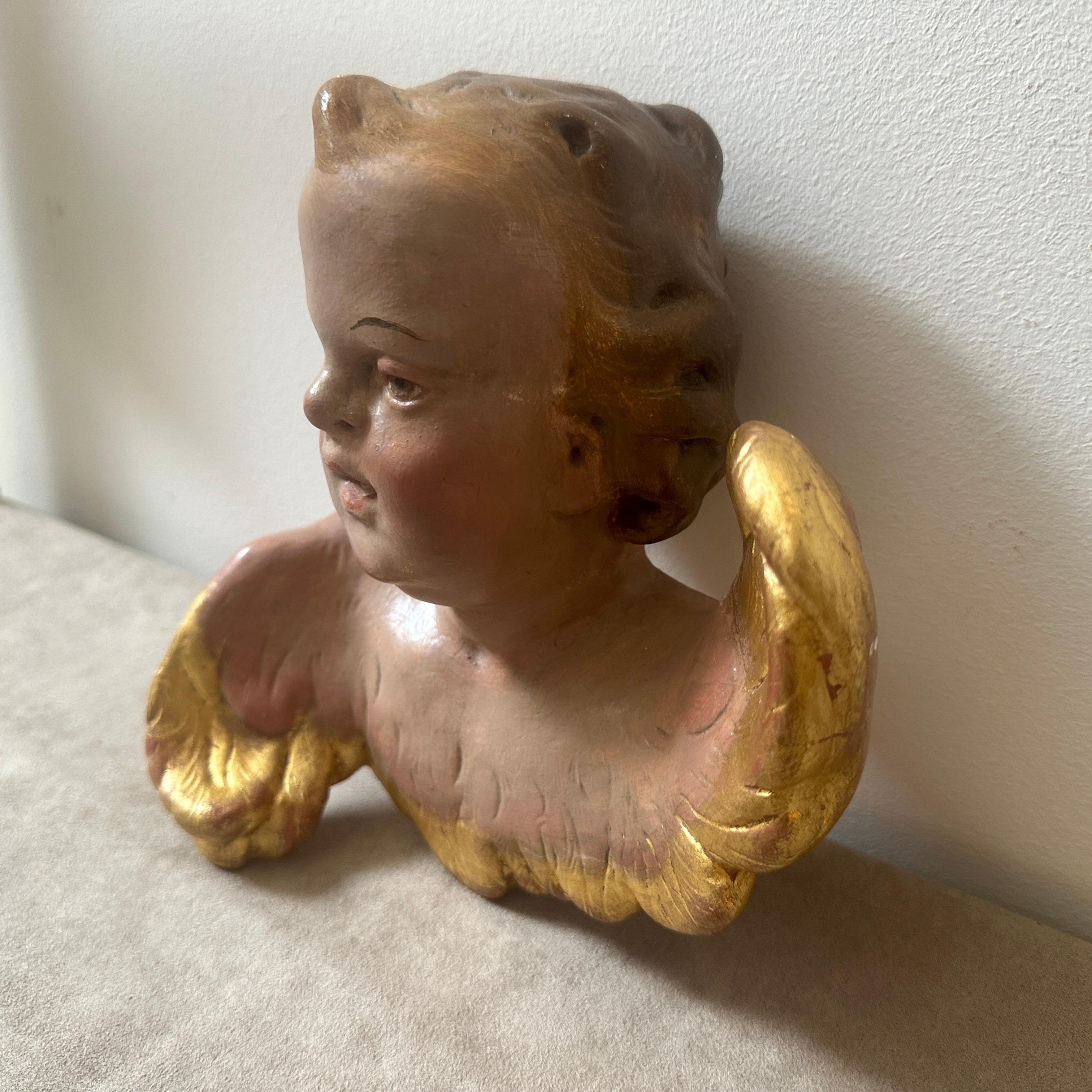 Mid-19th Century Baroque Style Hand-Painted Ceramic Italian Angel For Sale 1