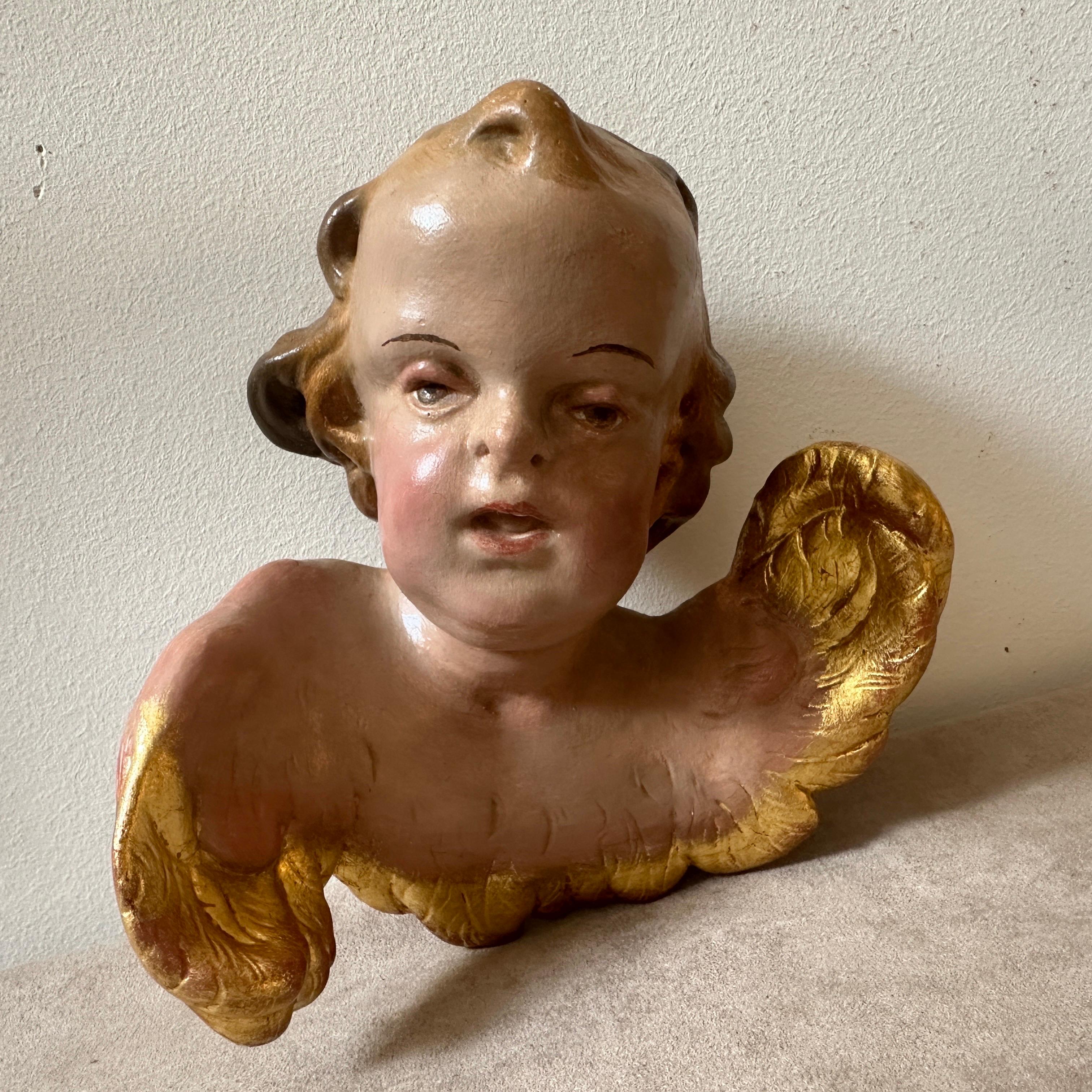 Mid-19th Century Baroque Style Hand-Painted Ceramic Italian Angel For Sale 2