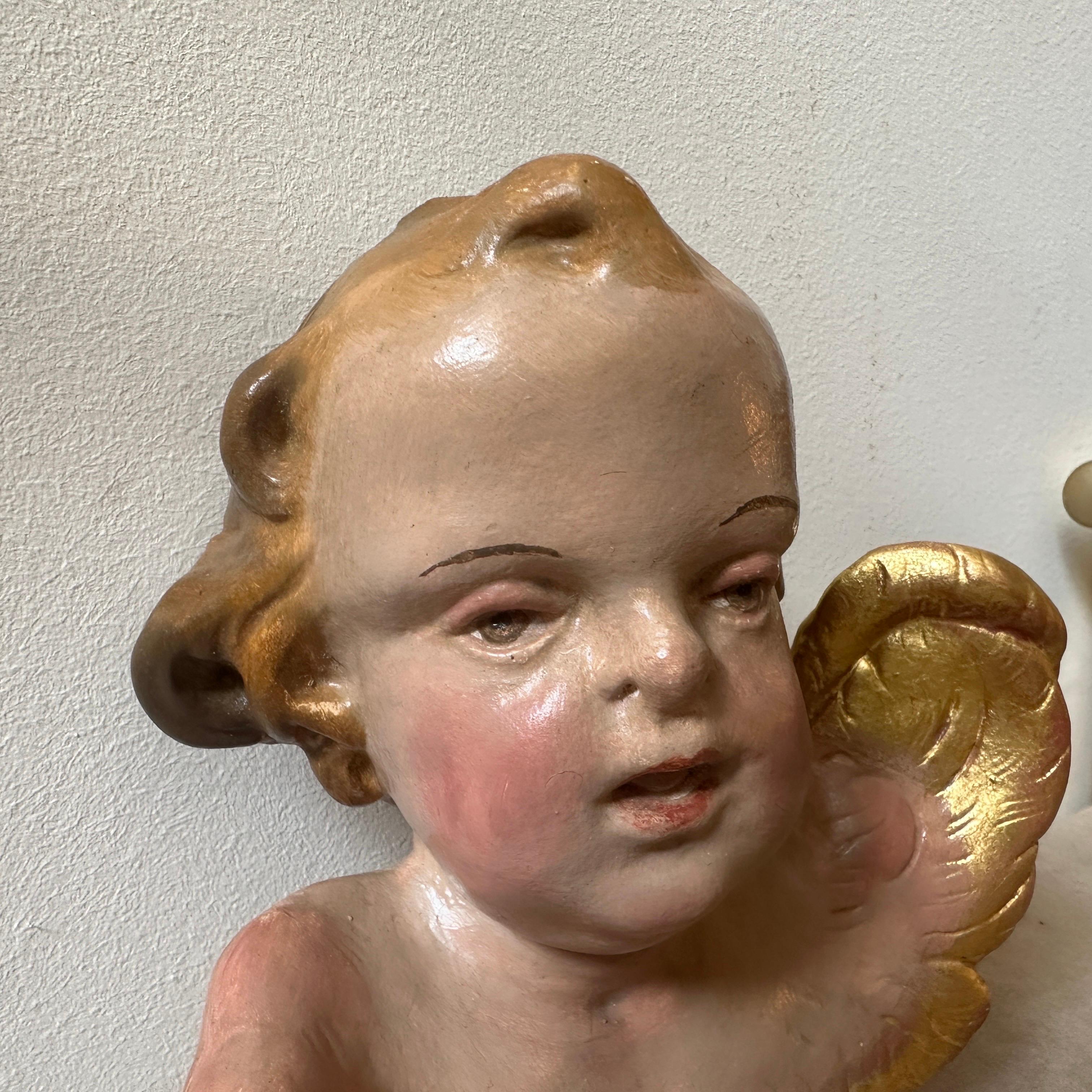 Mid-19th Century Baroque Style Hand-Painted Ceramic Italian Angel For Sale 5