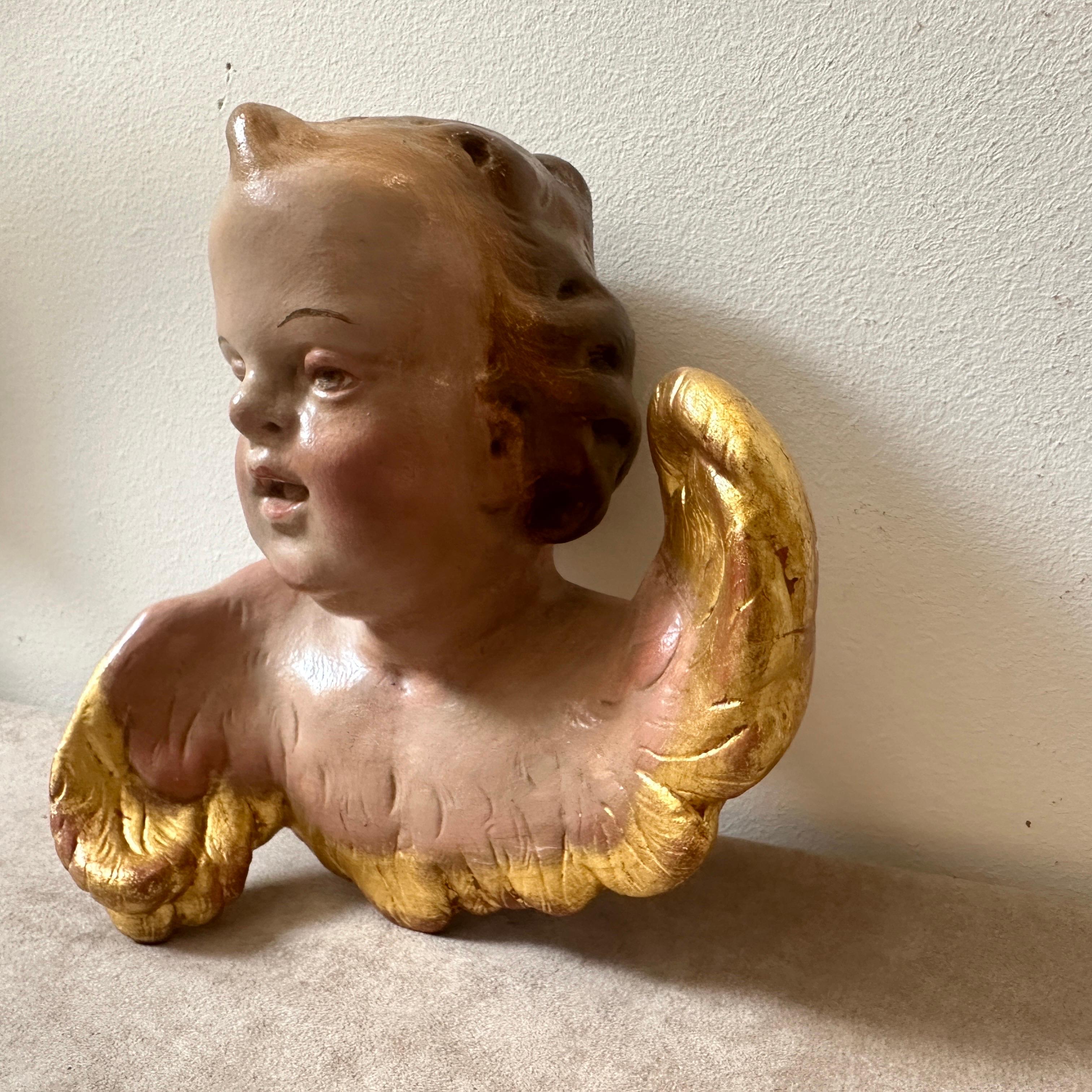 Mid-19th Century Baroque Style Hand-Painted Ceramic Italian Angel For Sale 6