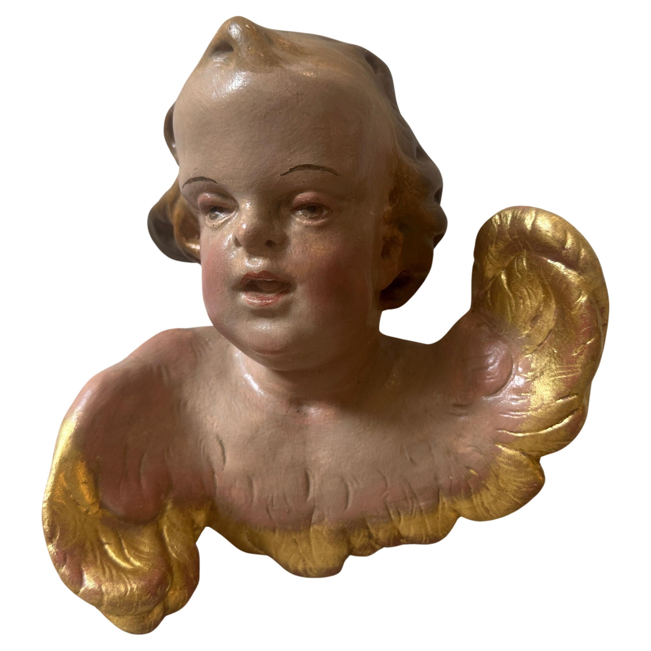 Mid-19th Century Baroque Style Hand-Painted Ceramic Italian Angel For Sale