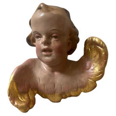 Antique Mid-19th Century Baroque Style Hand-Painted Ceramic Italian Angel
