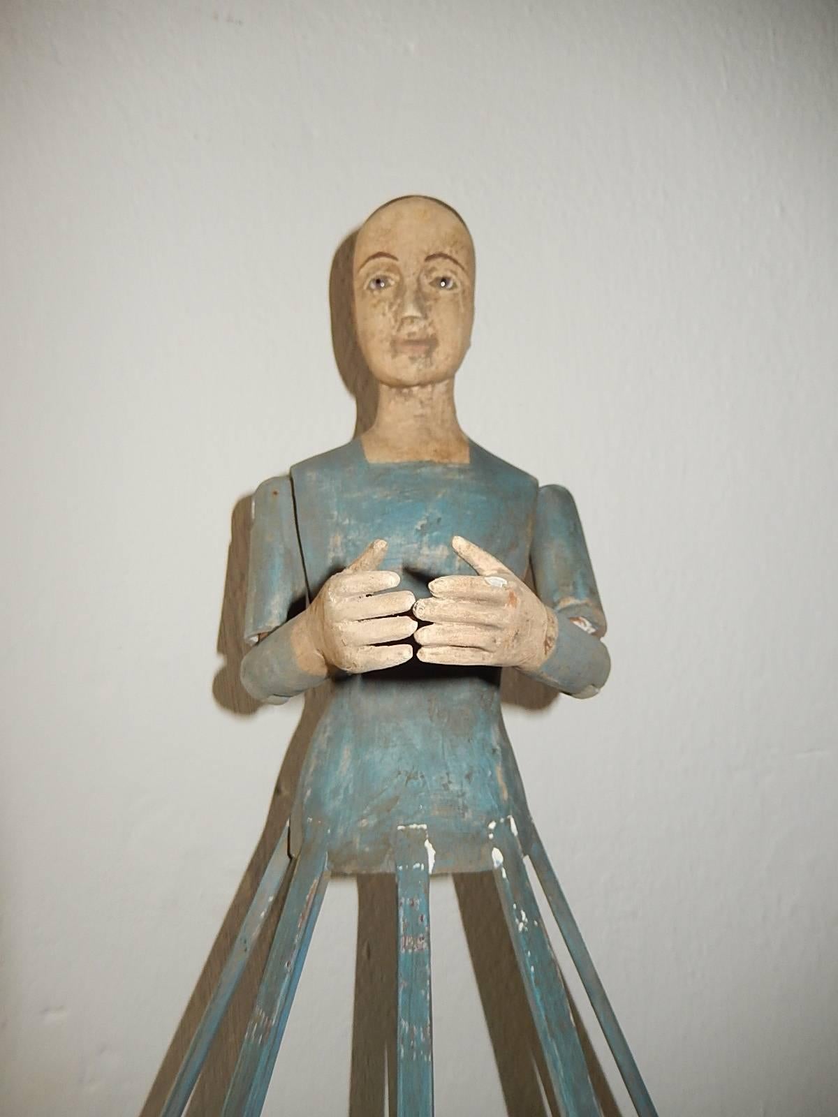 Mid-19th Century Bastidor Italian Santos Doll Wooden Caged Mannequin Madonna 7