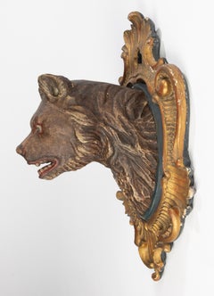 Scultura da parete a testa d'orso della metà del XIX secolo - Black Forest - Scolpita a mano