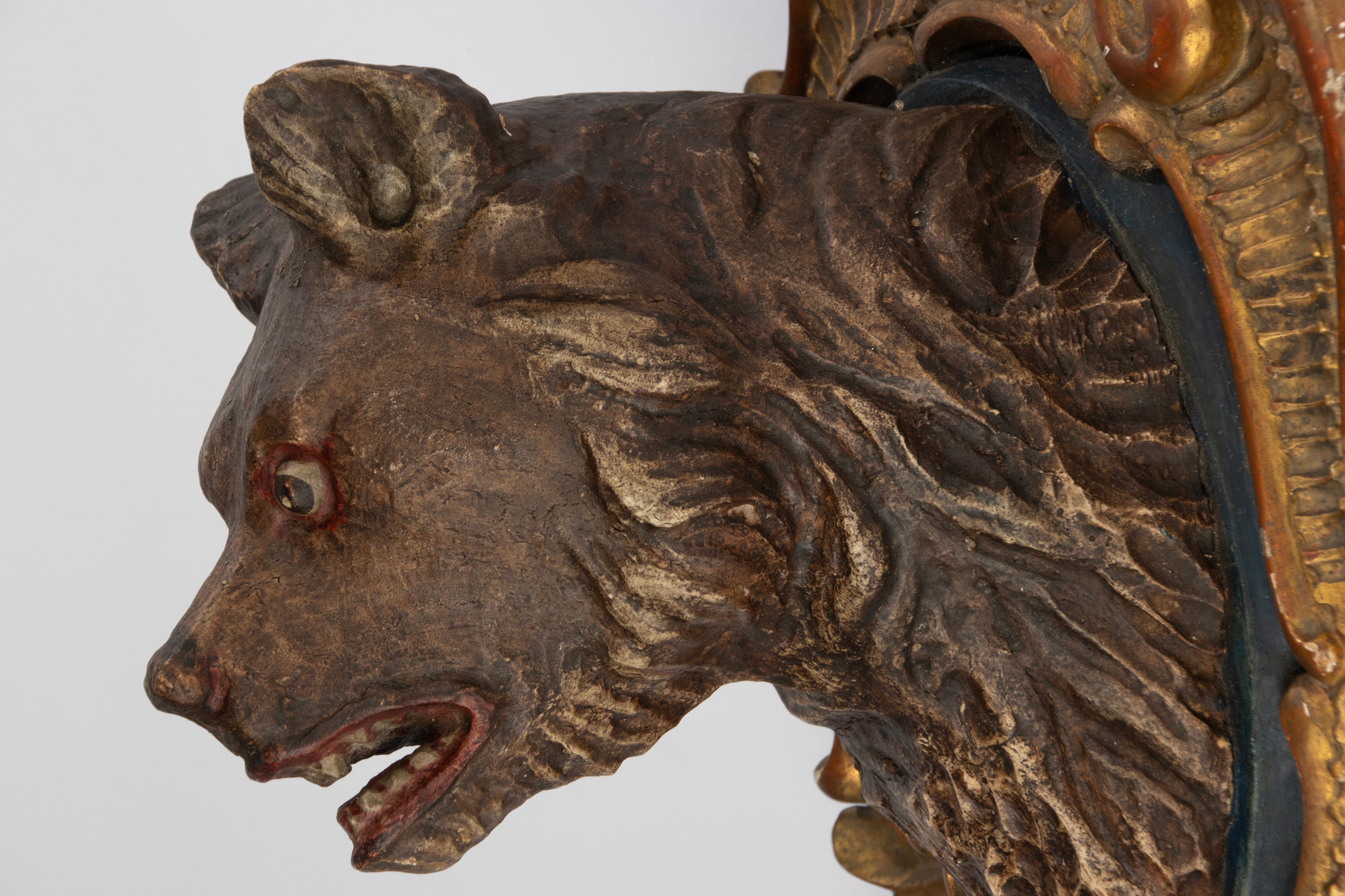 German Mid 19th Century Bear Head Wall Sculpture - Black Forest - Hand Sculpted For Sale