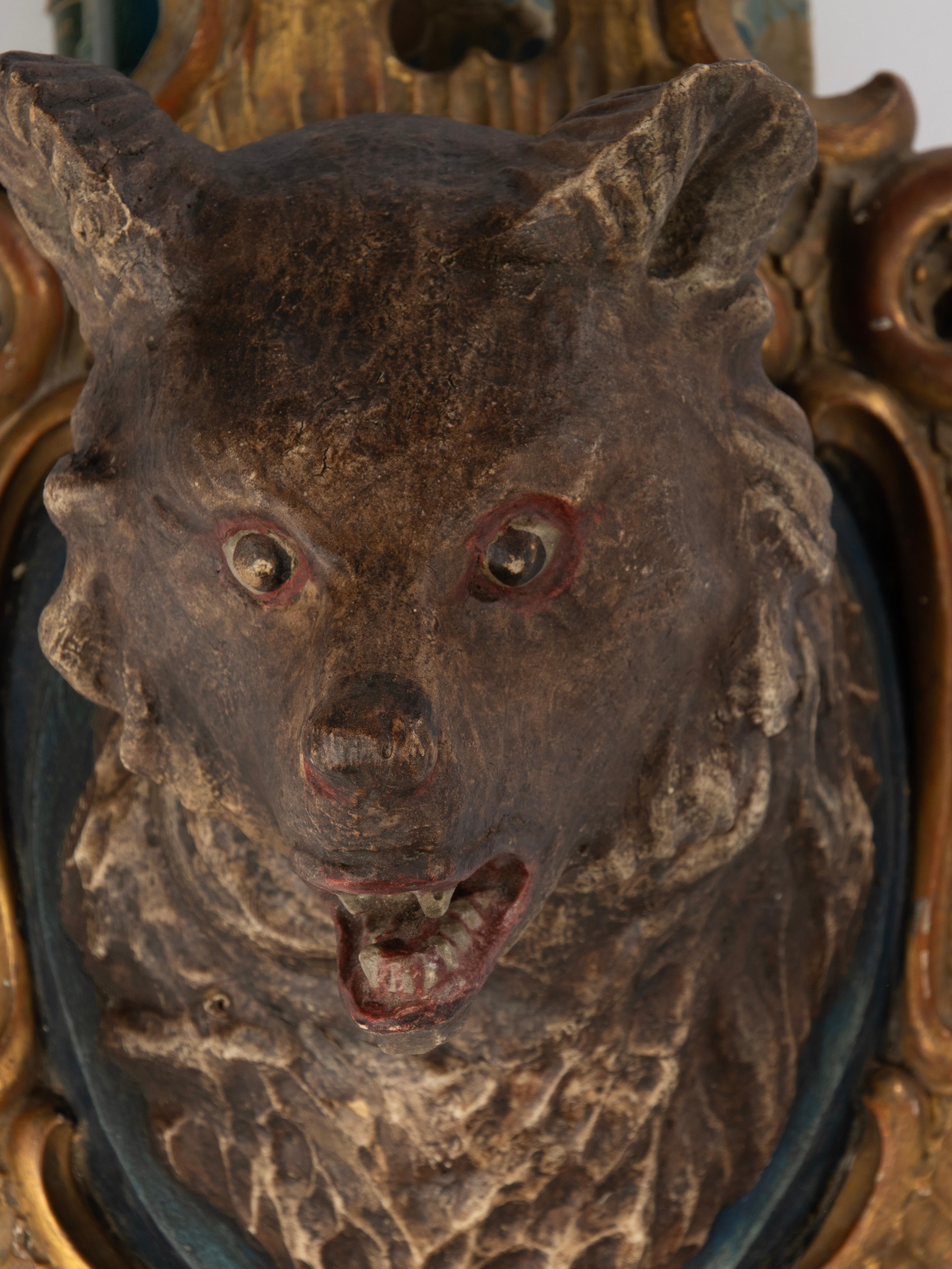 Gold Leaf Mid 19th Century Bear Head Wall Sculpture - Black Forest - Hand Sculpted For Sale