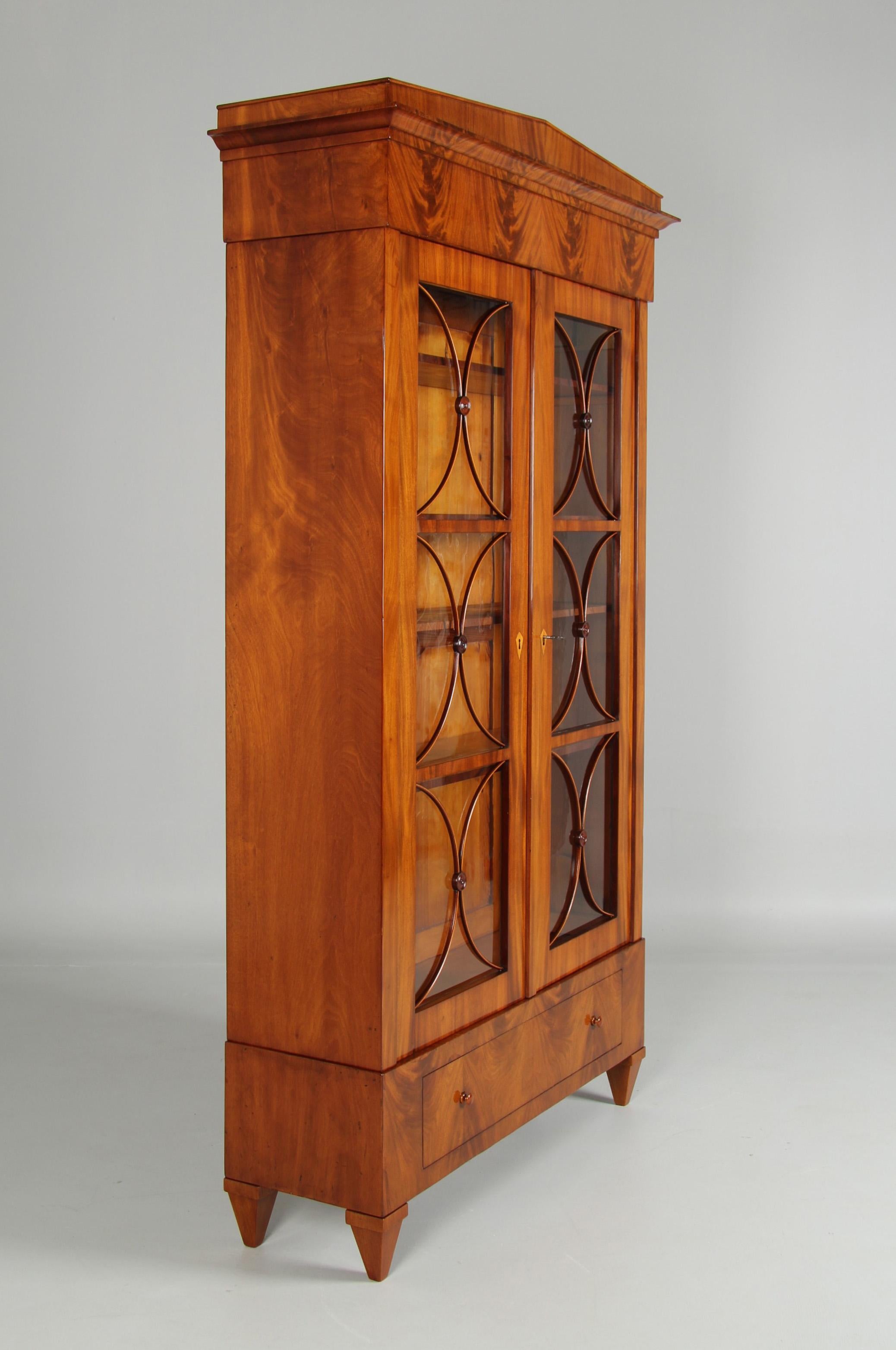 Biedermeier-Bücherregal, Vitrinenschrank, Mahagoni gebleichter Mahagoni, Mitte des 19. Jahrhunderts im Angebot 8