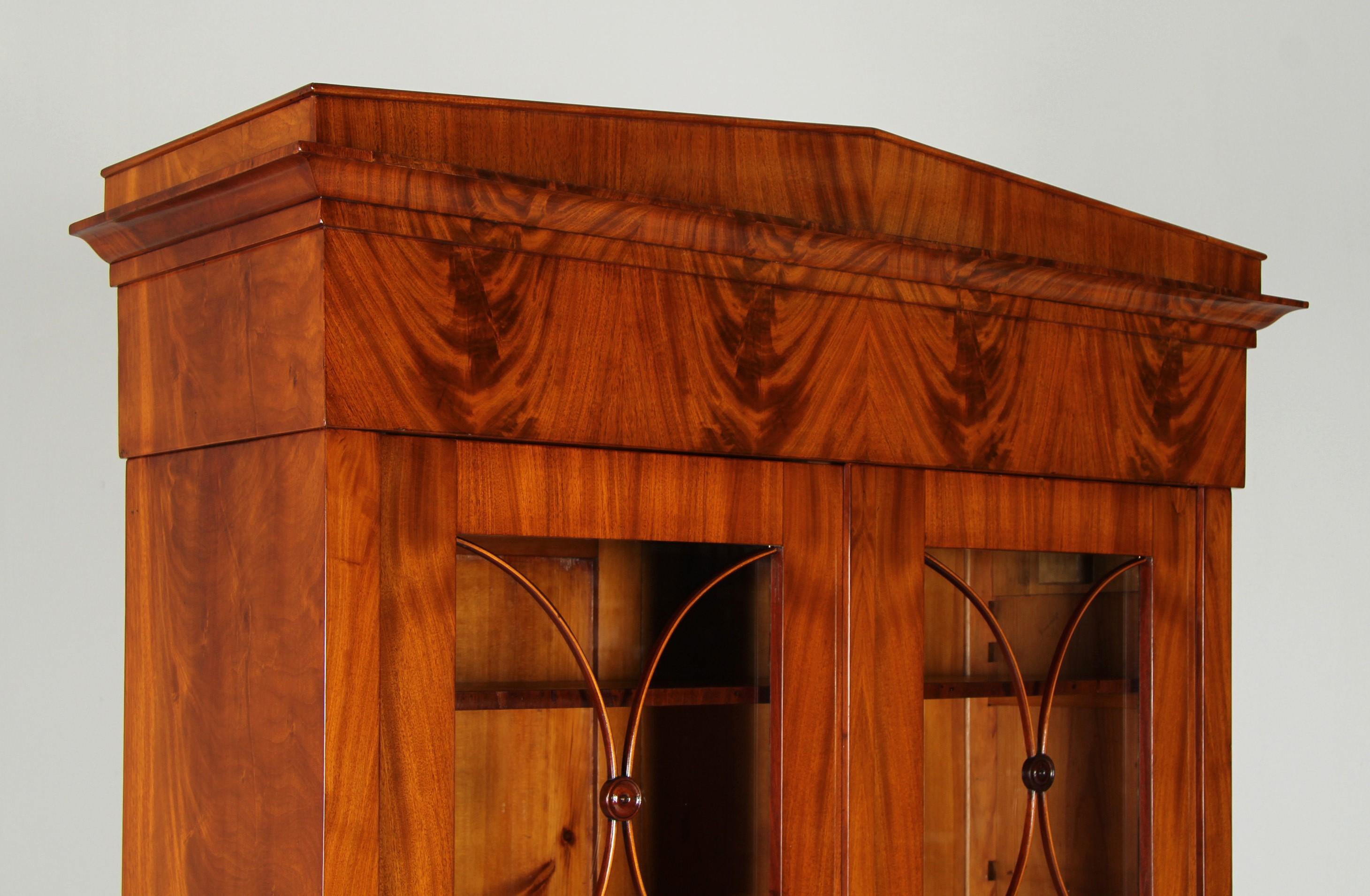 Biedermeier-Bücherregal, Vitrinenschrank, Mahagoni gebleichter Mahagoni, Mitte des 19. Jahrhunderts (Gebleicht) im Angebot