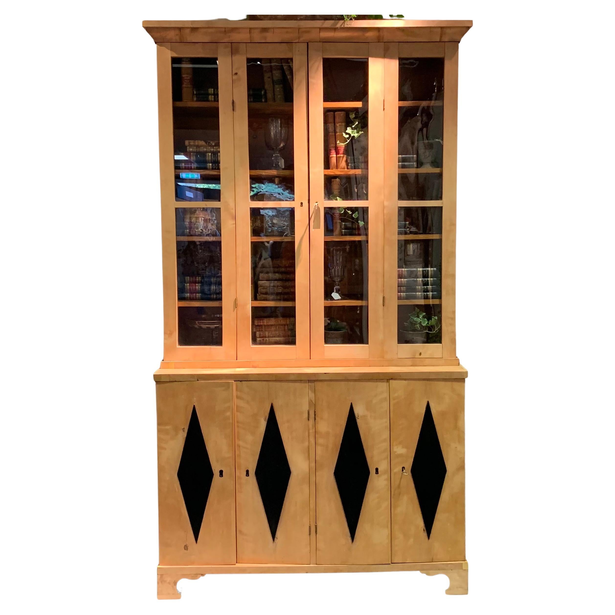 C19th Bookcase from Sweden with glazed top and decorative diamond detail to base