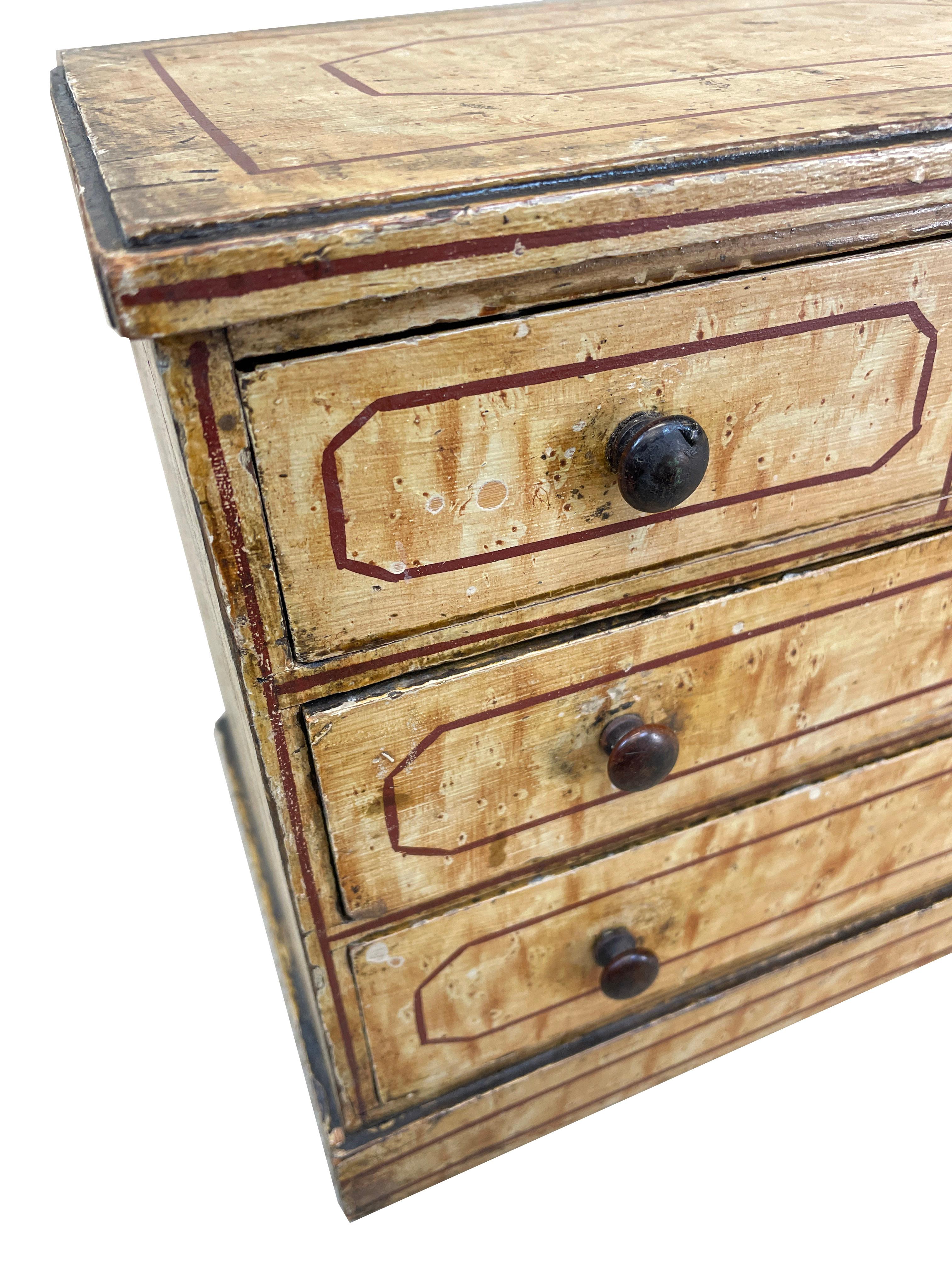 English Mid-19th Century Bird's-Eye Maple Simulated Miniature Chest For Sale