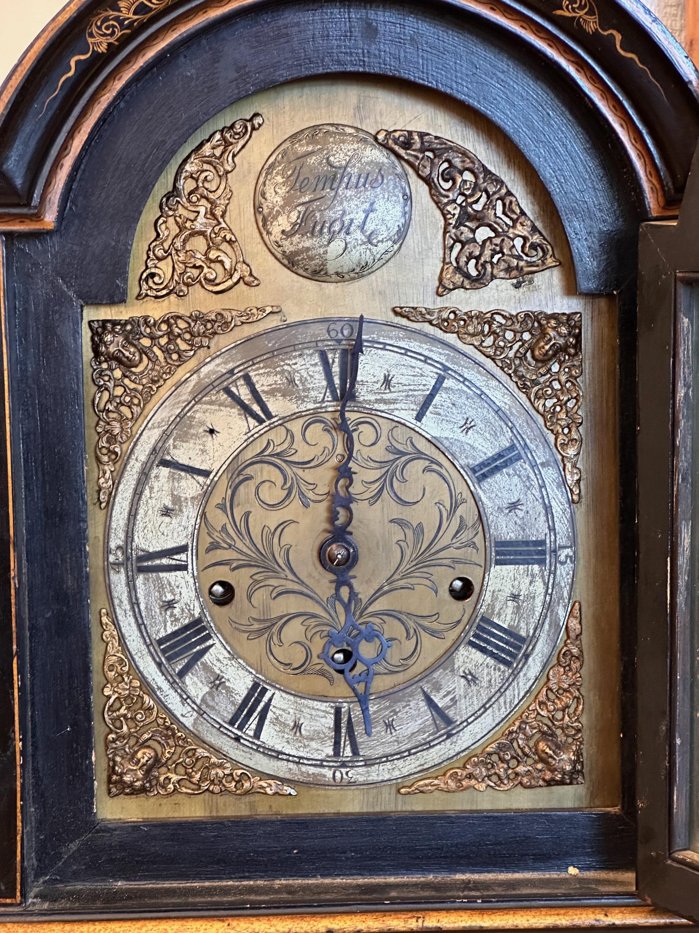 British Mid 19th Century Black Chinoiserie Clock