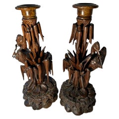 Antique Mid-19th Century Black Forest Candlesticks