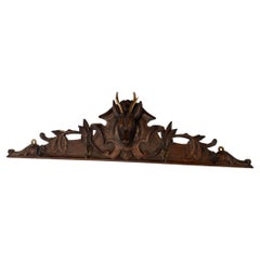 Antique Mid 19th Century Black Forest Walnut Stag Head Coat Rack with Real Horns