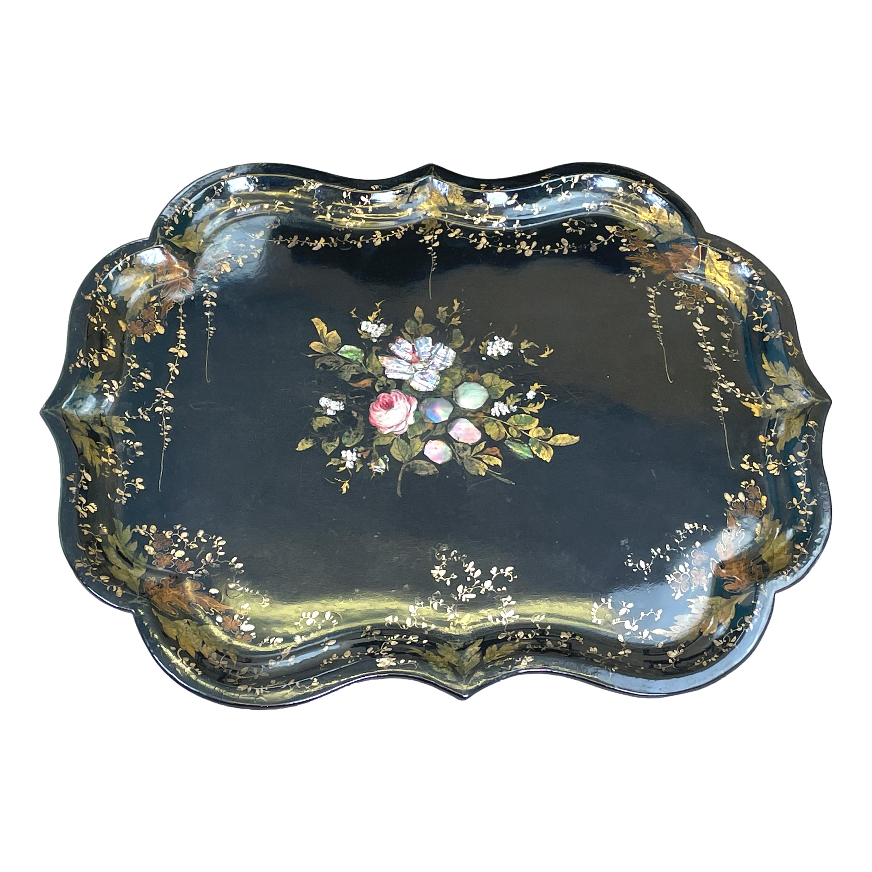 Mid 19th Century Black Papier Mache Tray On Stand In Good Condition In Bedfordshire, GB