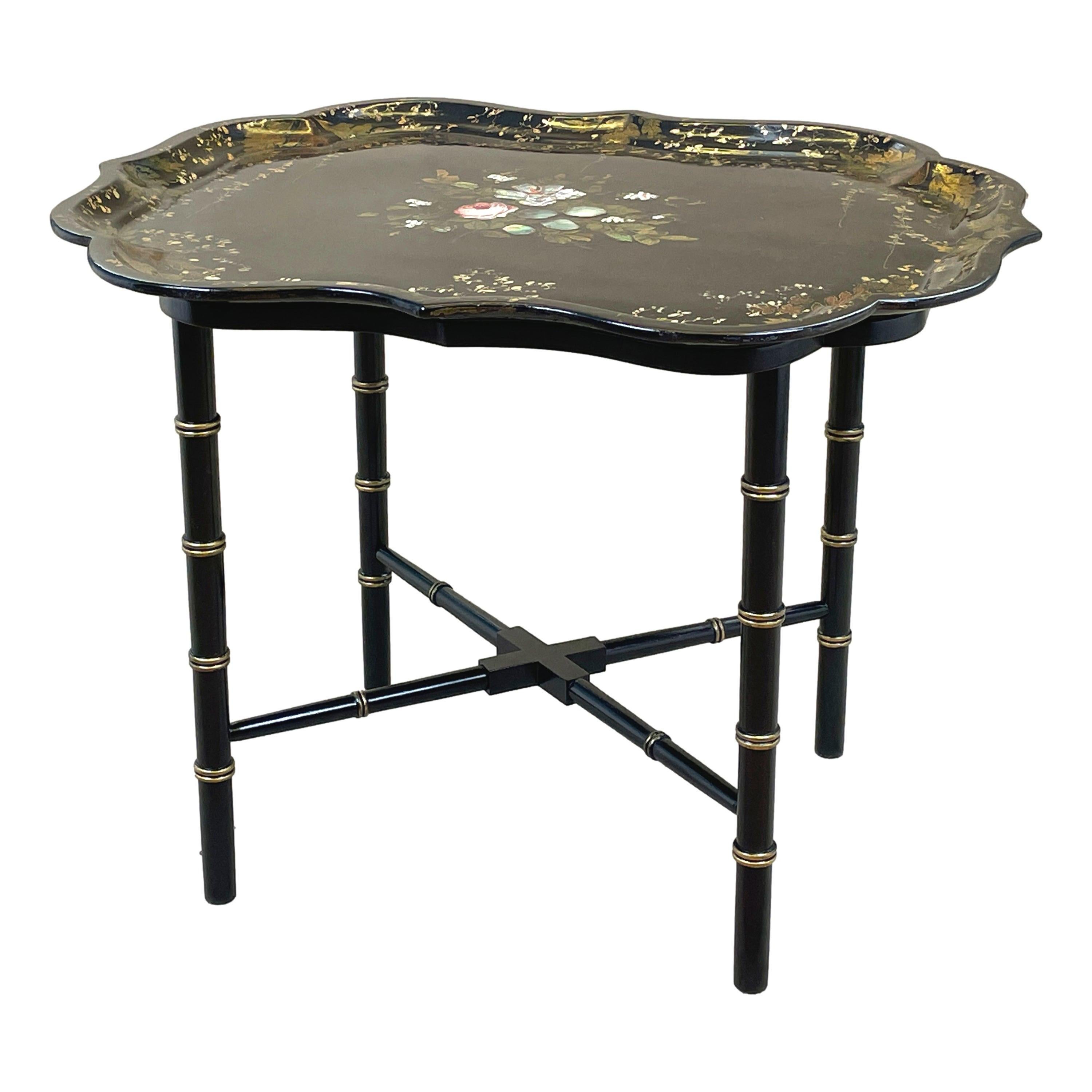 Mid 19th Century Black Papier Mache Tray On Stand