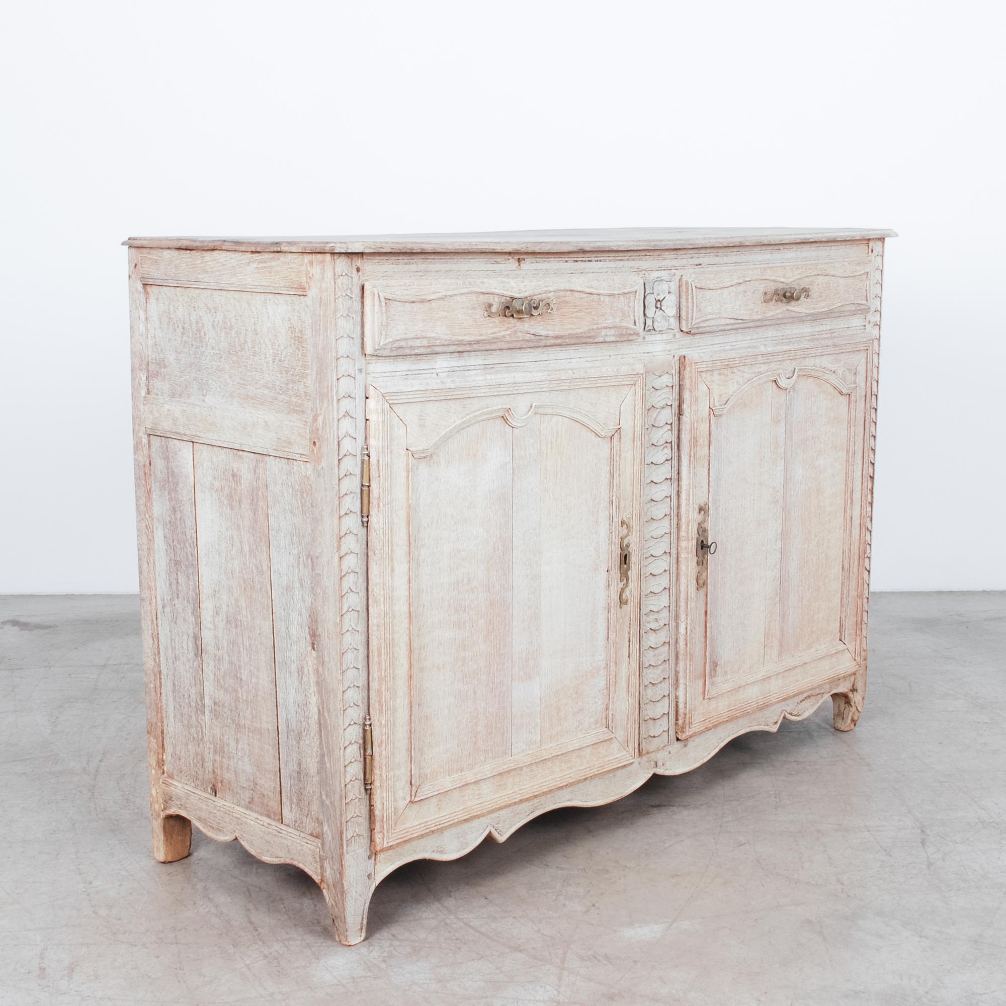 French Provincial Mid-19th Century Bleached Oak Buffet Cabinet
