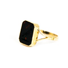 Mid-19th Century Bloodstone with Bird Engraving and 9 Carat Gold Signet Ring