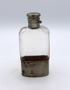 Mid-19th Century Blown Crystal Flask with Silver Plated Fittings