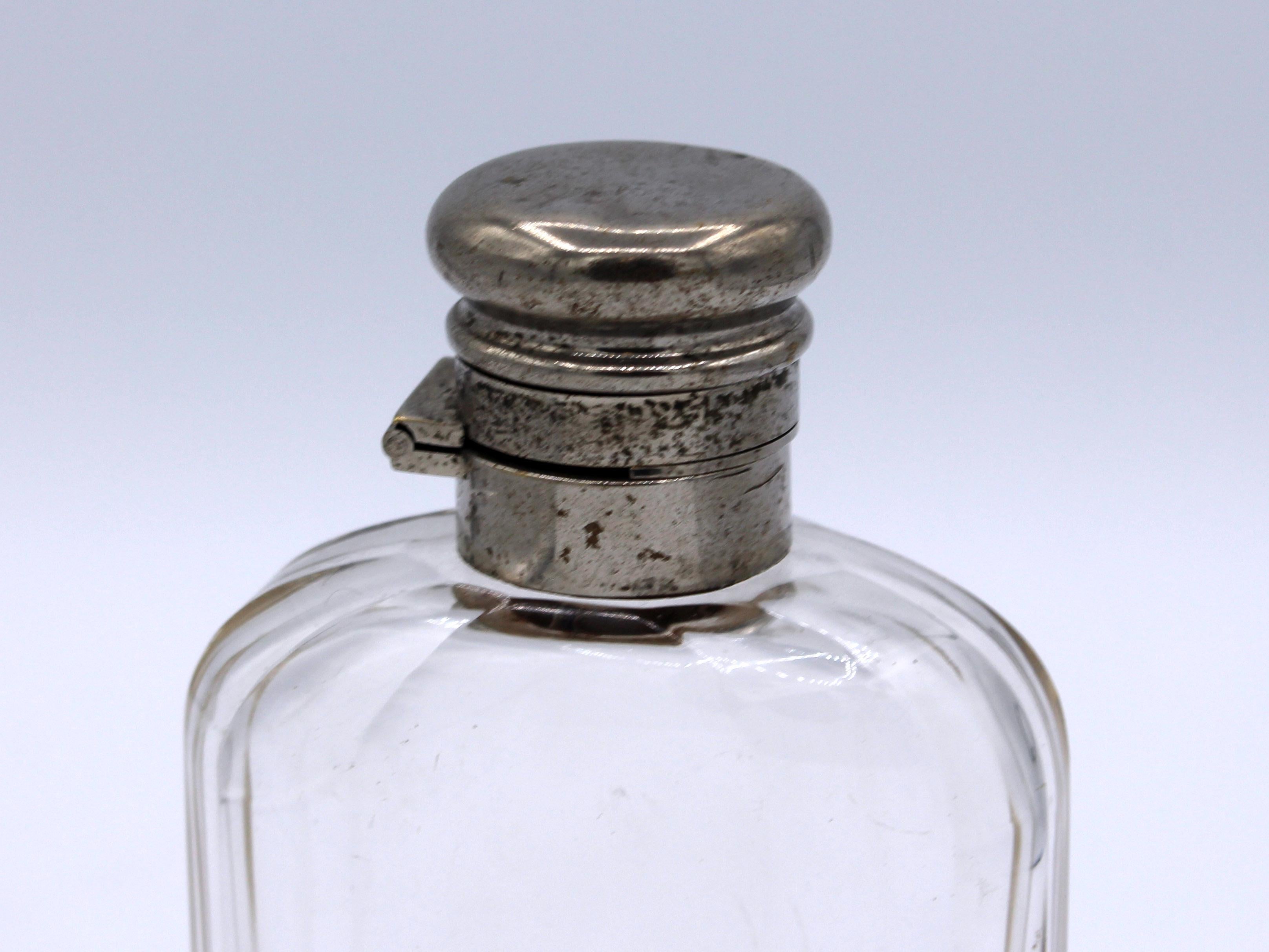 North American Mid-19th Century Blown Crystal Flask with Silver Plated Fittings For Sale