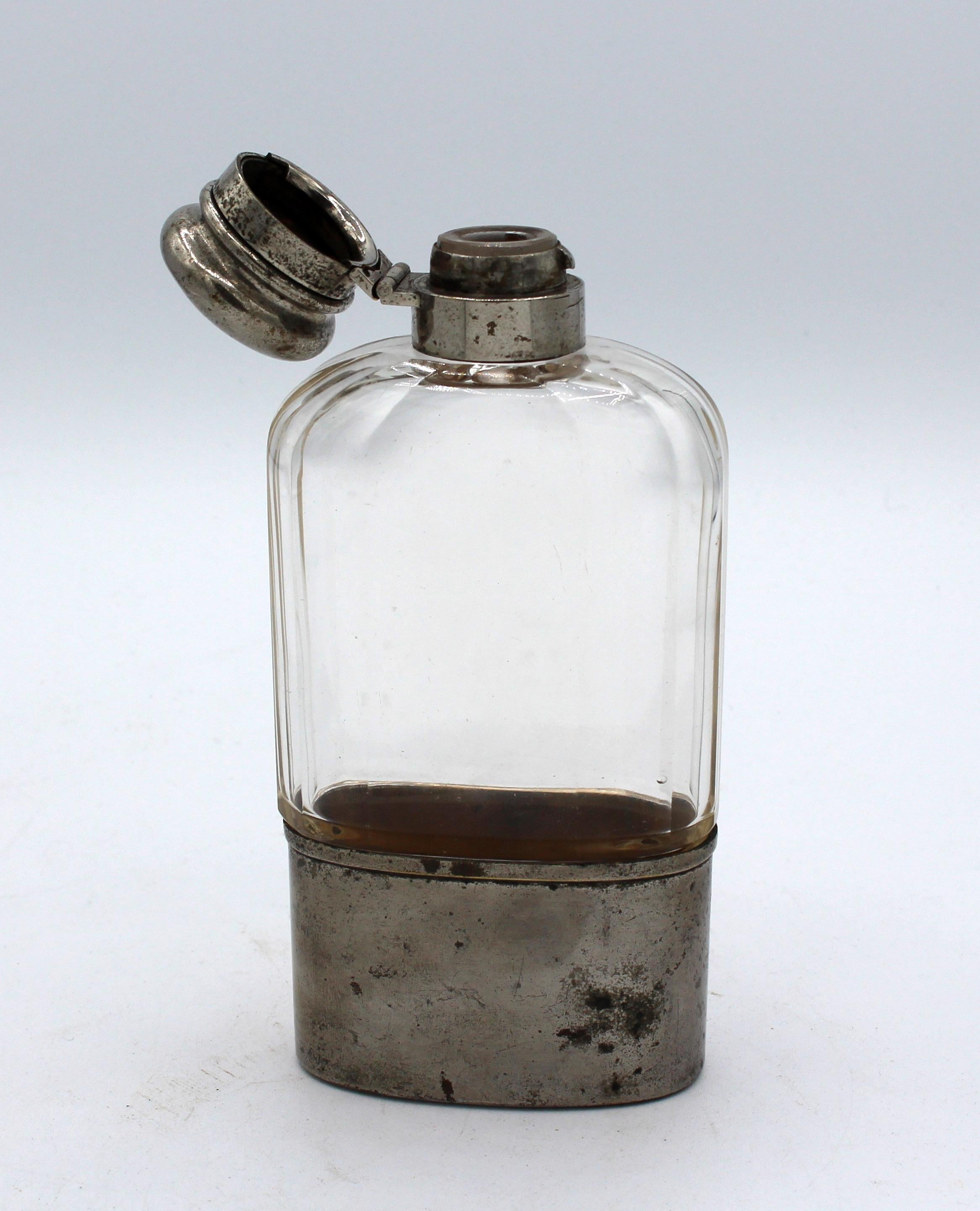 Mid-19th Century Blown Crystal Flask with Silver Plated Fittings In Good Condition For Sale In Chapel Hill, NC
