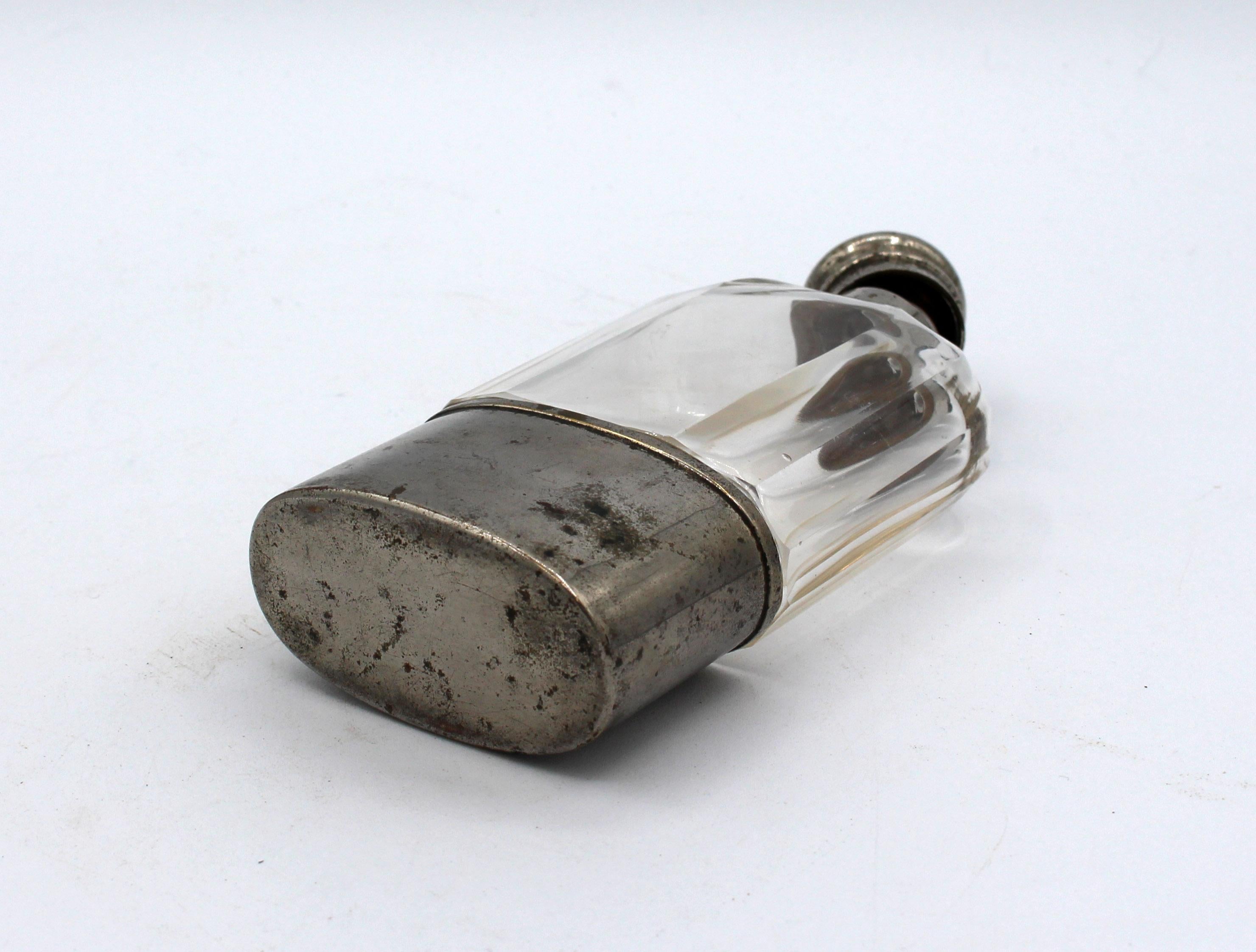 Mid-19th Century Blown Crystal Flask with Silver Plated Fittings For Sale 1