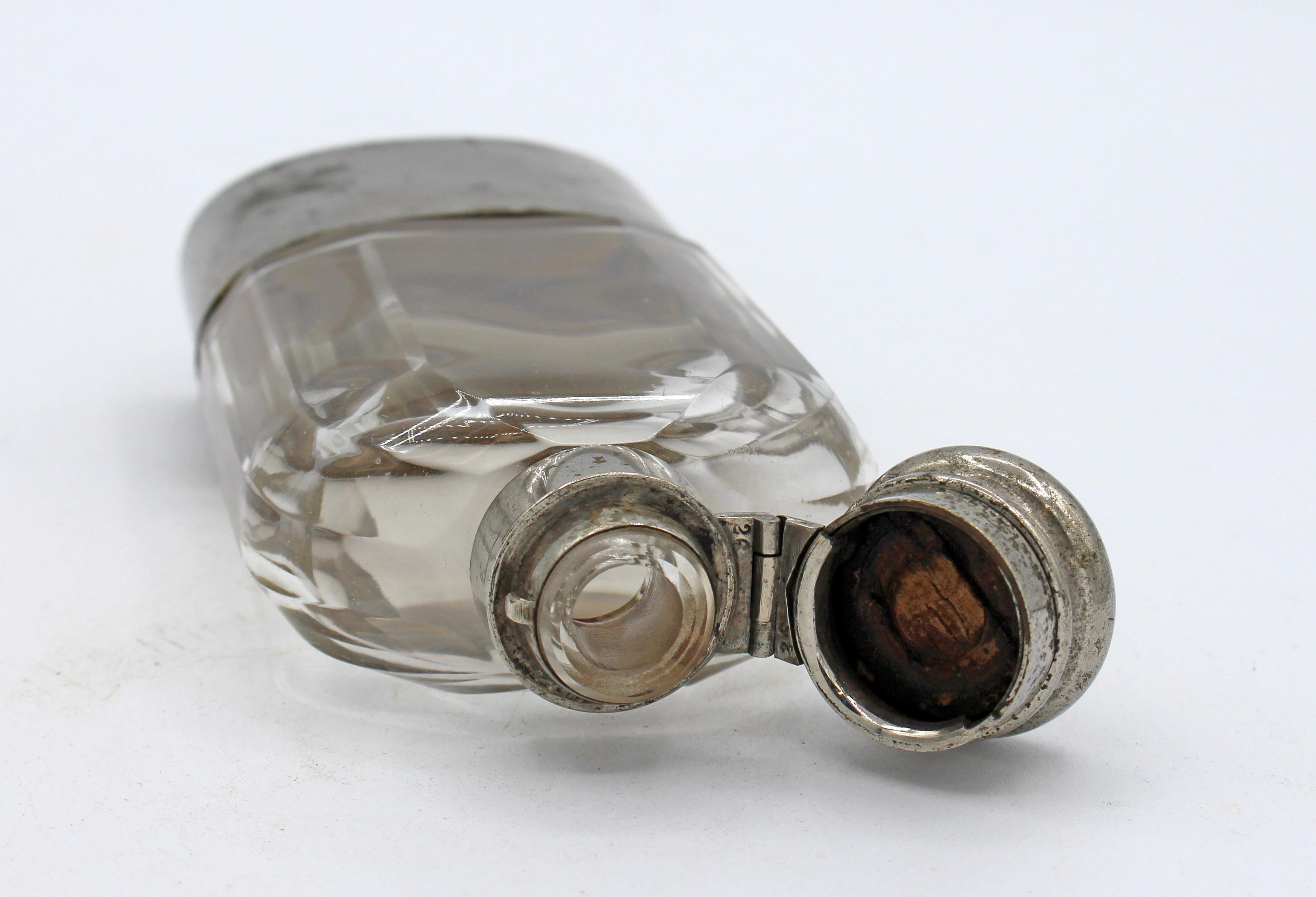 Mid-19th Century Blown Crystal Flask with Silver Plated Fittings For Sale 2