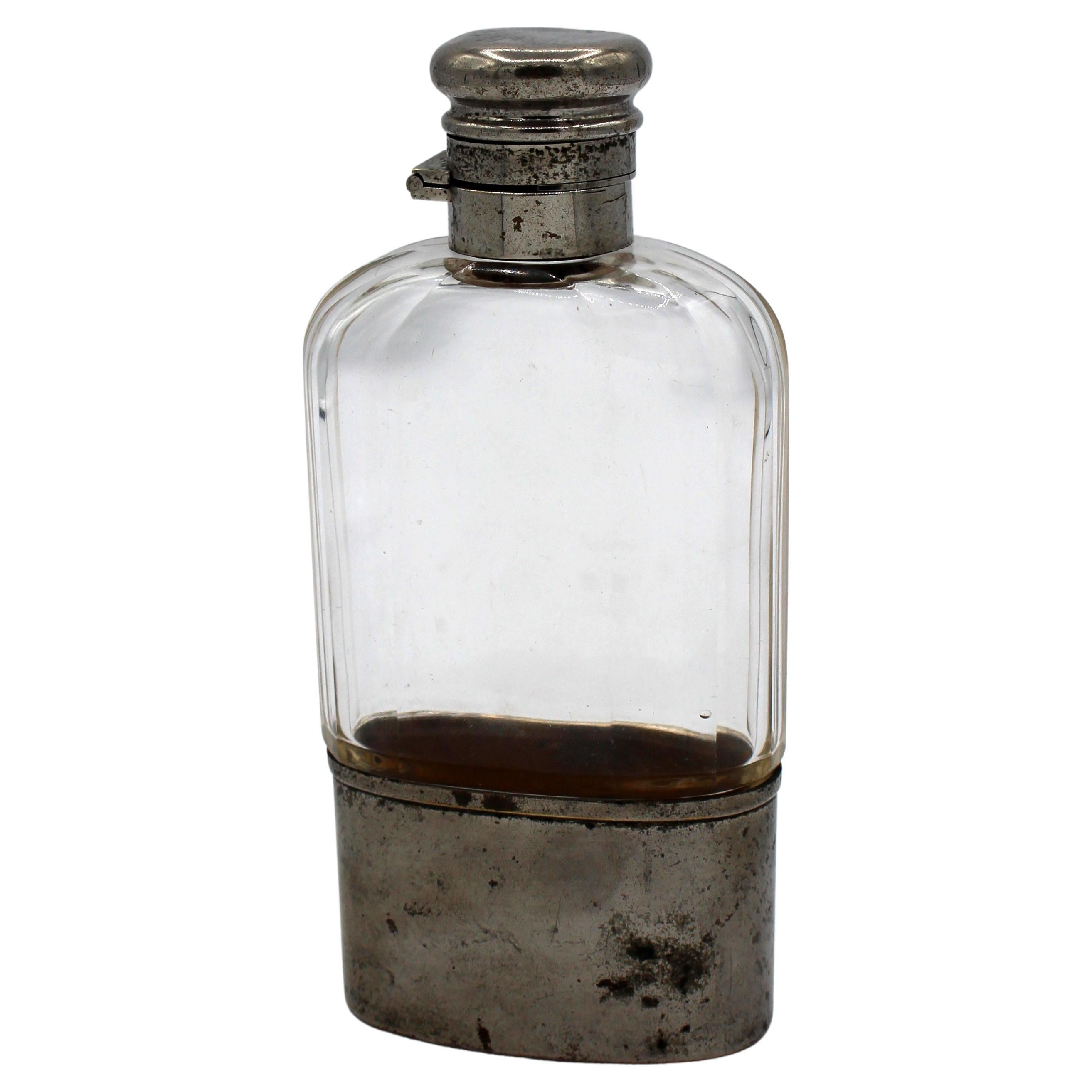 Mid-19th Century Blown Crystal Flask with Silver Plated Fittings