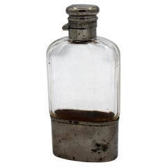 Used Mid-19th Century Blown Crystal Flask with Silver Plated Fittings