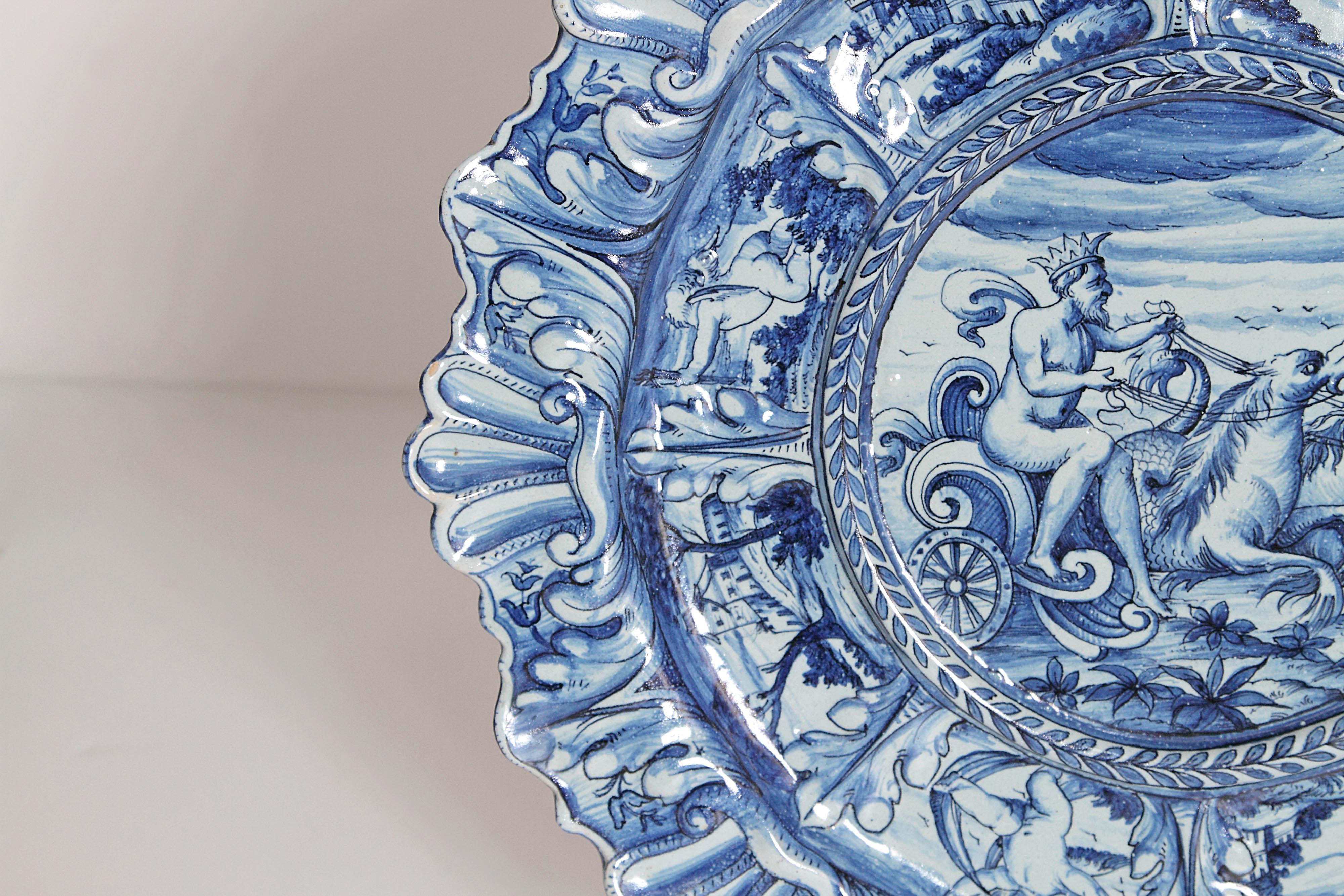 Glazed Mid-19th Century Blue and White Delft Italian Charger