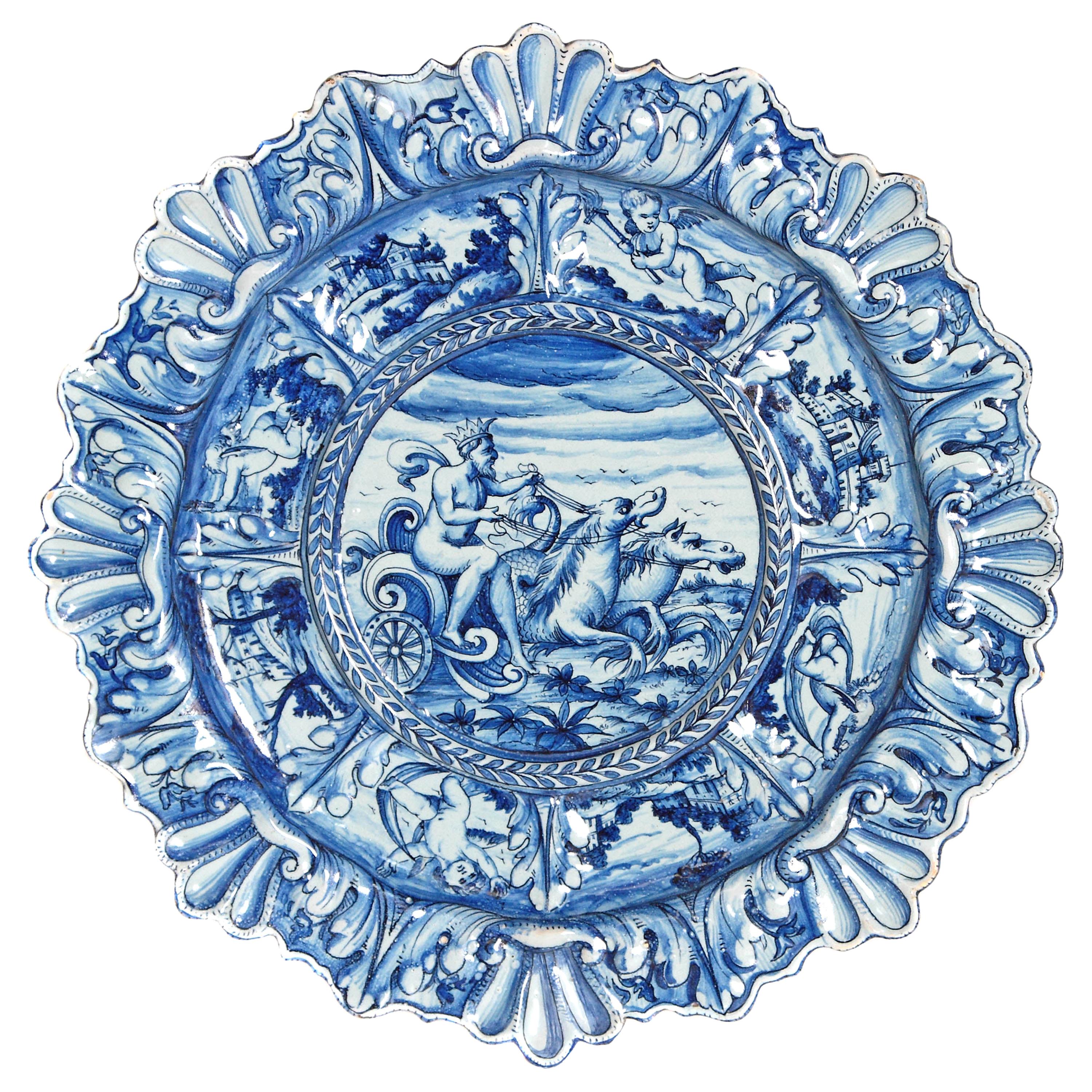 Mid-19th Century Blue and White Delft Italian Charger