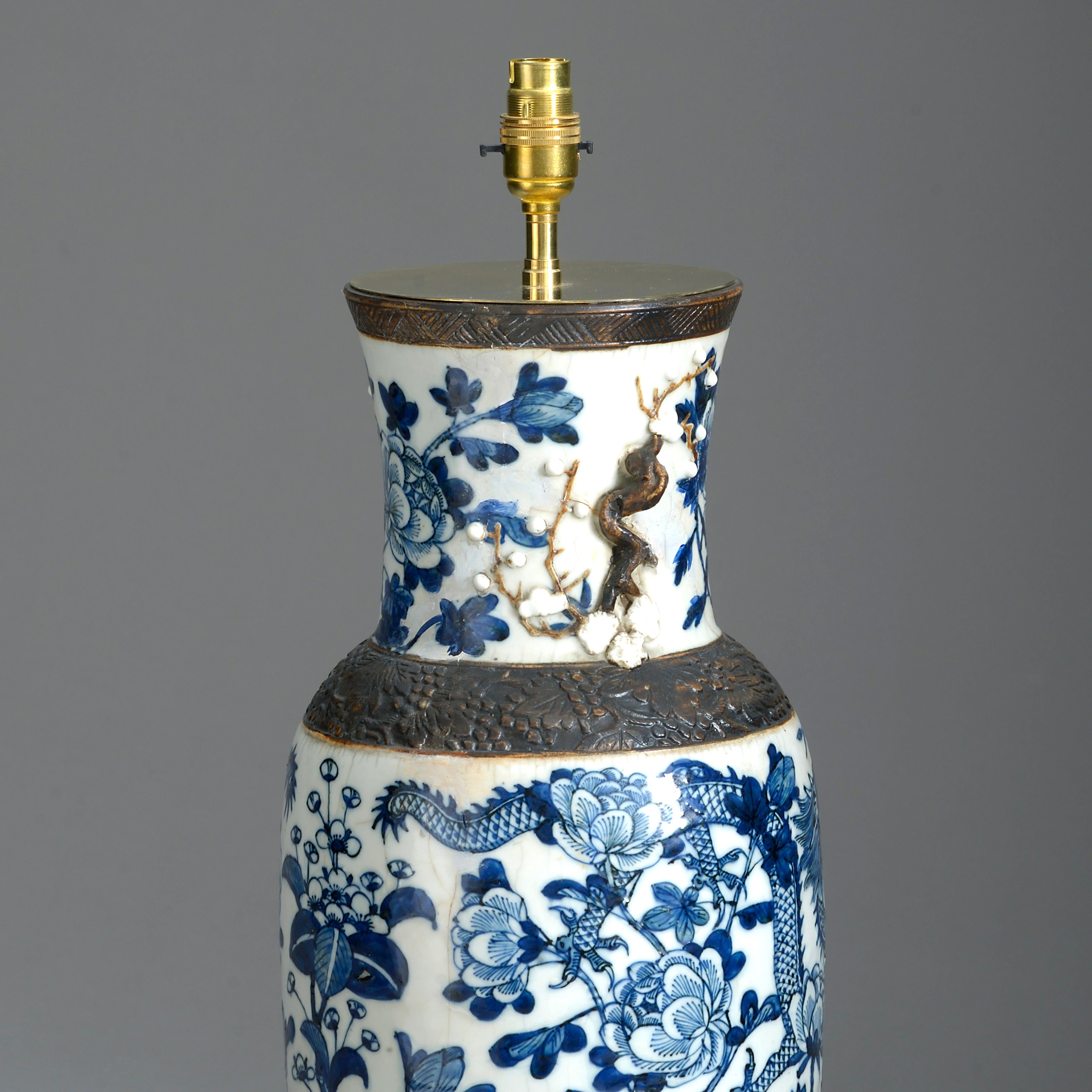 Chinese Export Mid-19th Century Blue and White Porcelain Vase Lamp