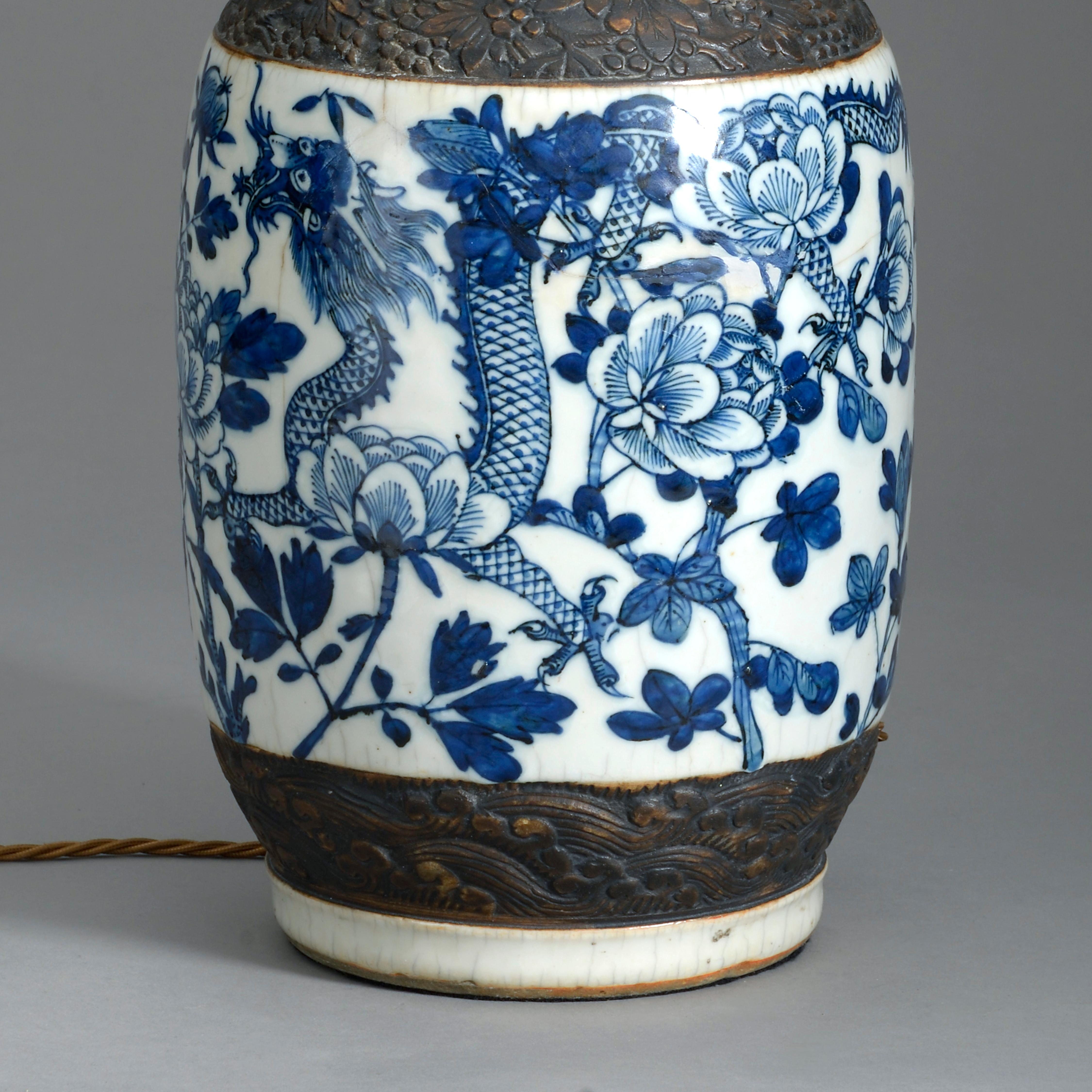 Chinese Mid-19th Century Blue and White Porcelain Vase Lamp