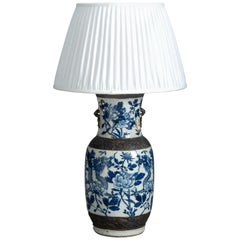 Antique Mid-19th Century Blue and White Porcelain Vase Lamp