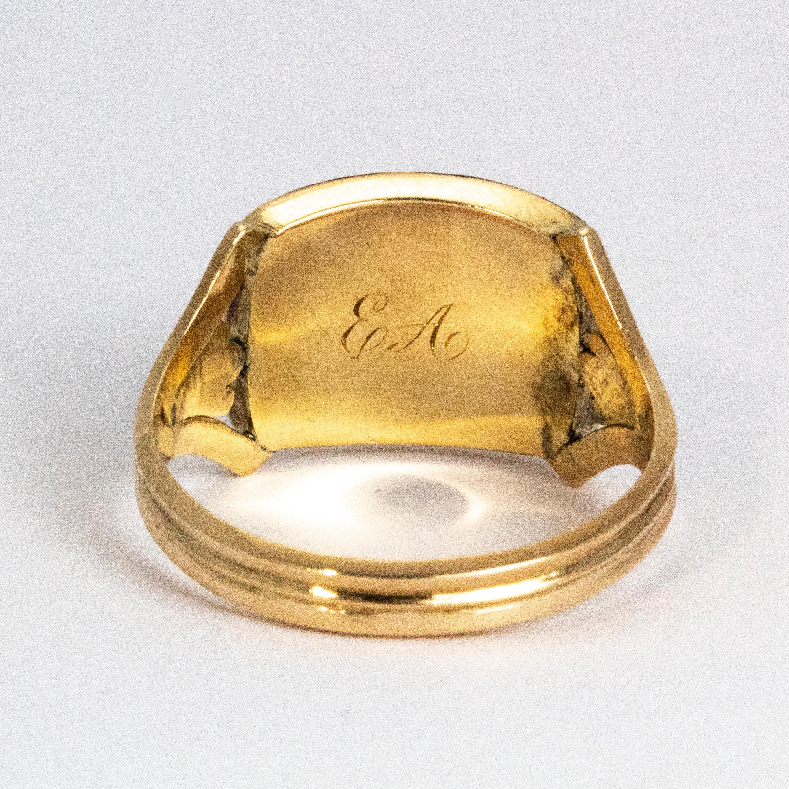 Mid-19th Century Blue Enamel and Crystal 9 Carat Gold Ring In Good Condition For Sale In Chipping Campden, GB